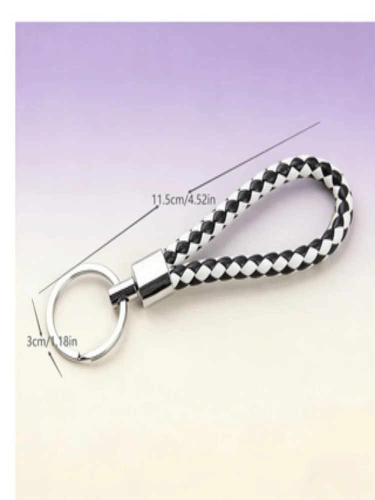 8Pcs Black & White Braided Faux Leather Keychains, Knotted Braided Faux Leather Rope Key Charms