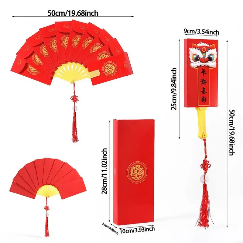 Enveloppes rouges en forme d'éventail de Hong Bao, cadeau porte-bonheur, fournitures créatives de mariage chinois, année du dragon, poches rouges, accessoire de festival