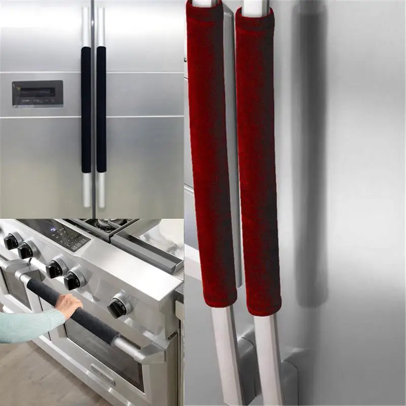 2Pcs/Set Refrigerator Door Handle Cover Kitchen Appliance Decor Fridge Oven Handle Antiskid Door Knob Protector Black Grey Red ﻿