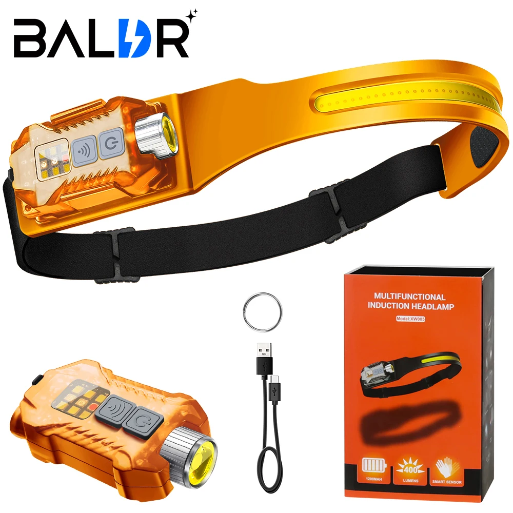 

BALDR XW005 Orange LED Induction Headlamp Rechargable Head Flashlight 1200mah Built in Battery COB Work Light Fishing Lantern