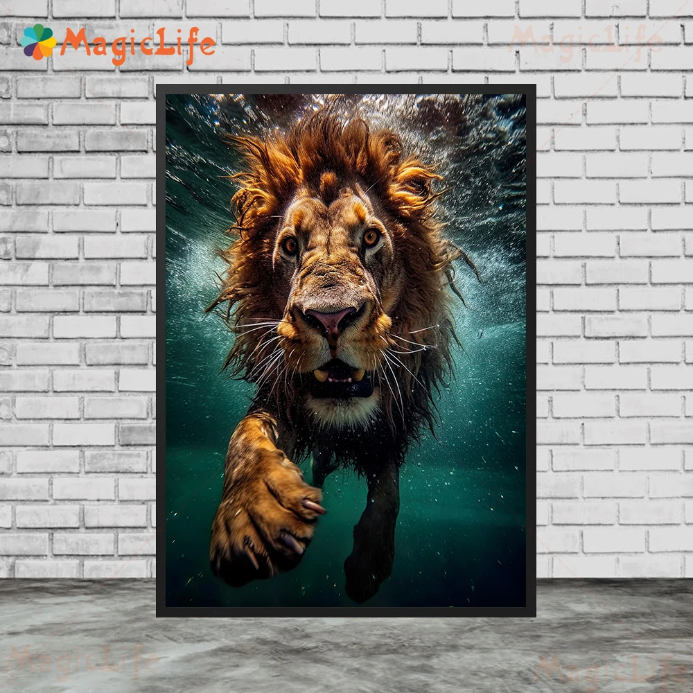 Lion,Cheetah,Wolf,Elephant,Diving Animals Wall Art Canvas Painting Wild Animal Nature Art Poster And Print Home Decor Unframed