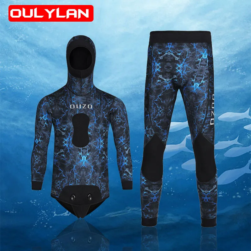 

Oulylan Camouflage Long Sleeve Fission Hooded 2 Pieces 5MM Neoprene Submersible Suit For Men Keep Warm Waterproof Diving Suit