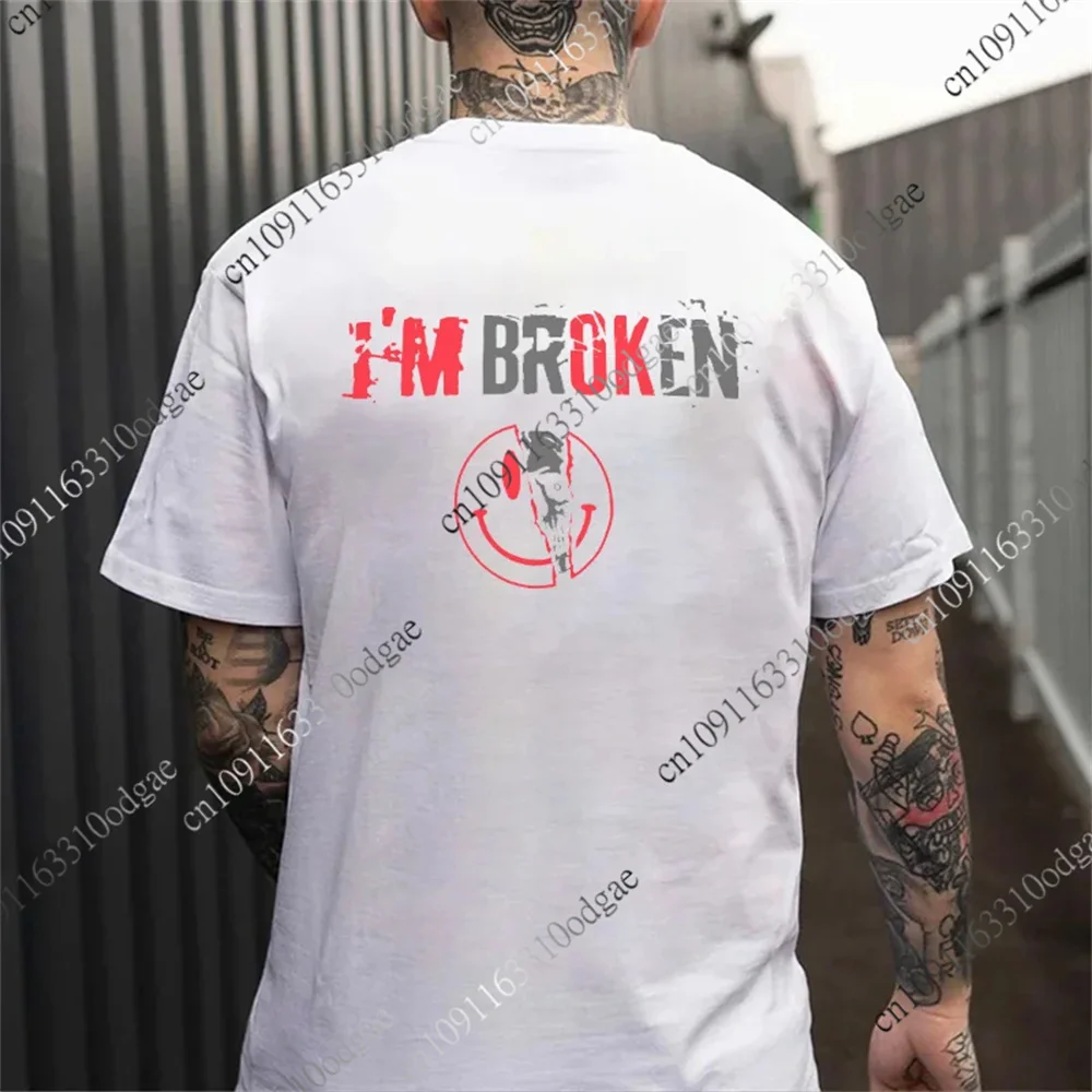

Футболка с черепом I’M BROKEN and Smiling Face, мужская летняя повседневная футболка для мужчин и женщин, уличные хлопковые топы с короткими рукавами в стиле Харадзюку