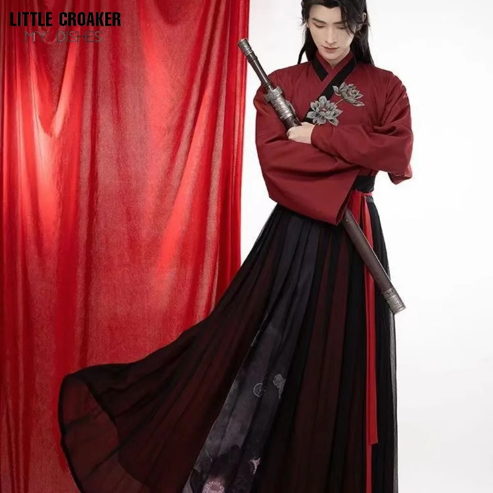 Disfraz de Cosplay de nobleza de Halloween para hombres, ropa tradicional china de gran tamaño, traje de Hanfu Wuxia Vintage rojo y negro