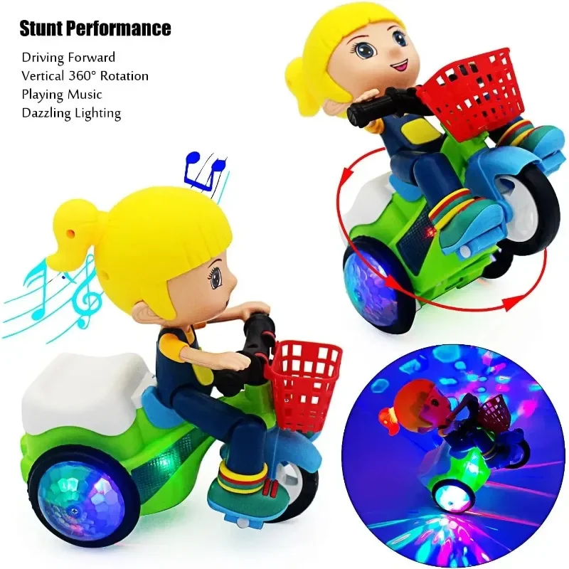 Stunt triciclo rotativo dança brinquedo universal bicicleta elétrica luzes coloridas música carro de brinquedo presentes masculinos e femininos