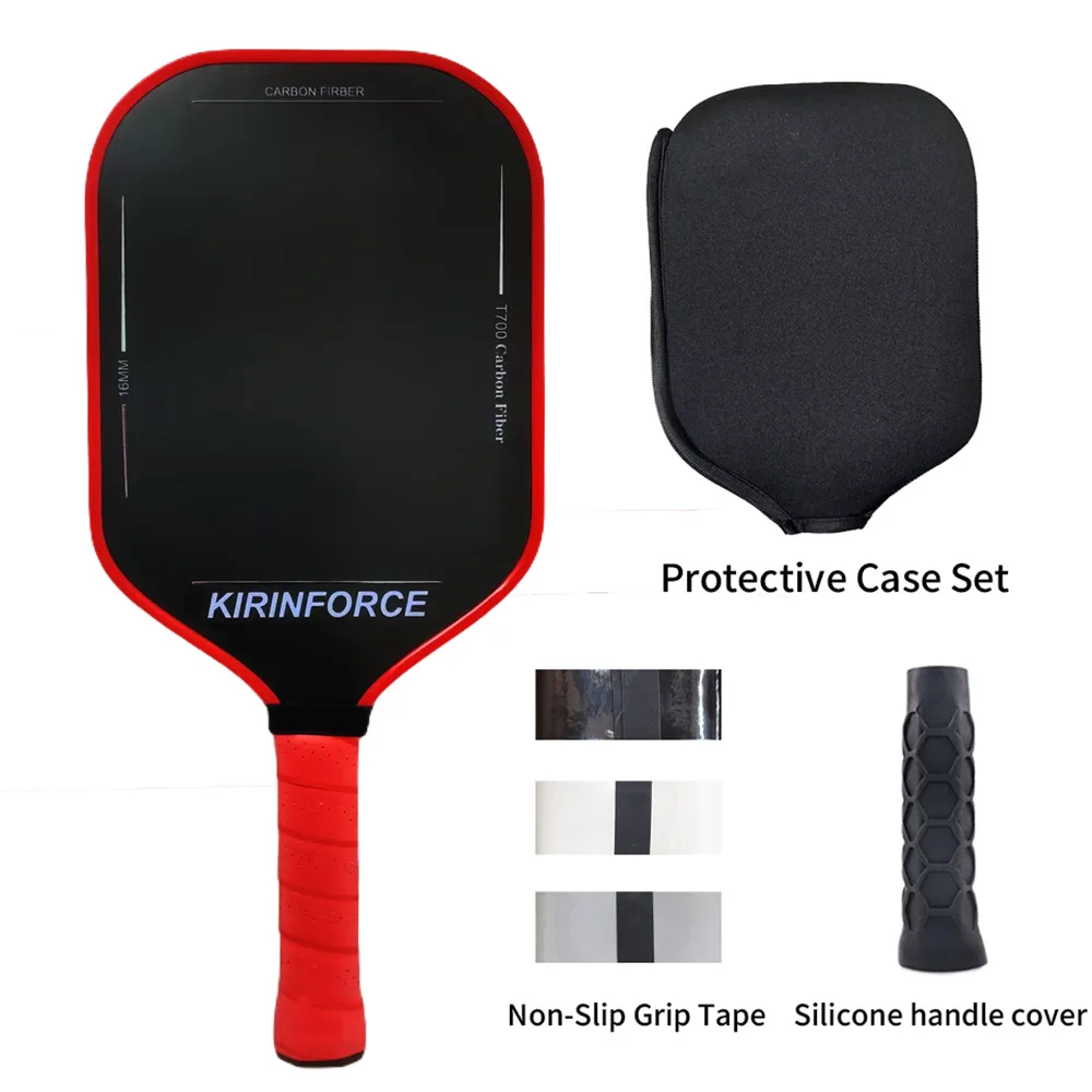 KIRINFORCE Pickleball Paddle T700 Carbon Fiber 16mm Red Edge Guard Anti Slip Grip Precision Control Professional Paddle
