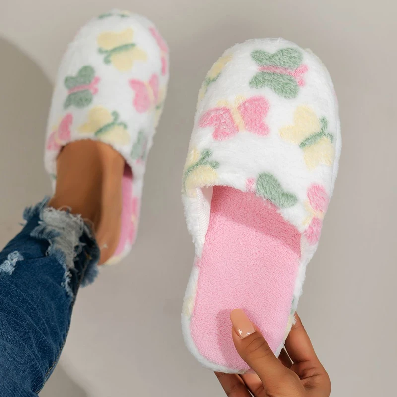 

Женские зимние тапочки с принтом, теплые плюшевые женские домашние напольные туфли без шнуровки, нескользящая удобная женская мягкая обувь на плоской подошве для спальни