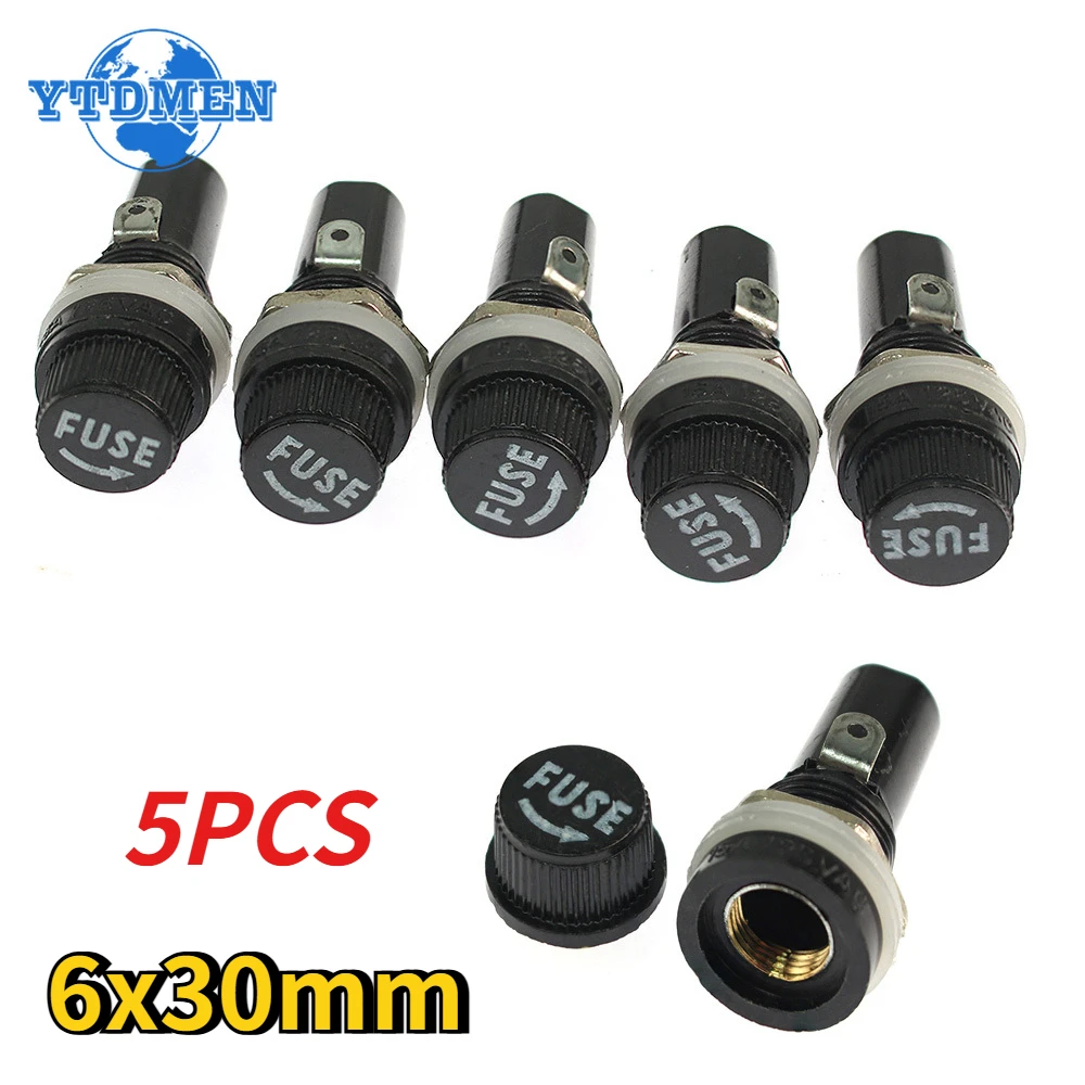 5PCS 6*30mm Glass Fuse Holders 6x30 Insurance Tube Socket Fuse Holder for Insurance Panel Mount Fuses Holder