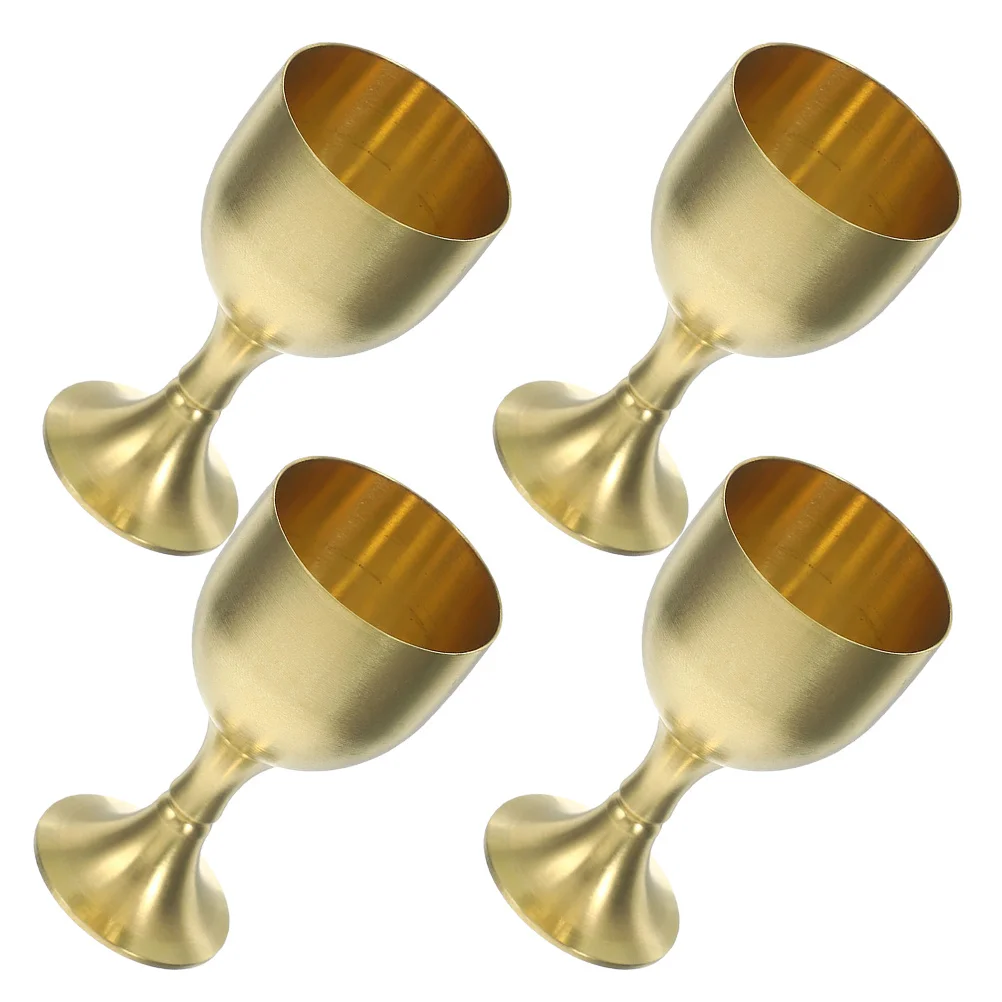 Golden Chalice Communion Cup Set of 4 Handcrafted Solid Copper Mugs for Church Altar Decoration Vintage Wine Goblet Collection