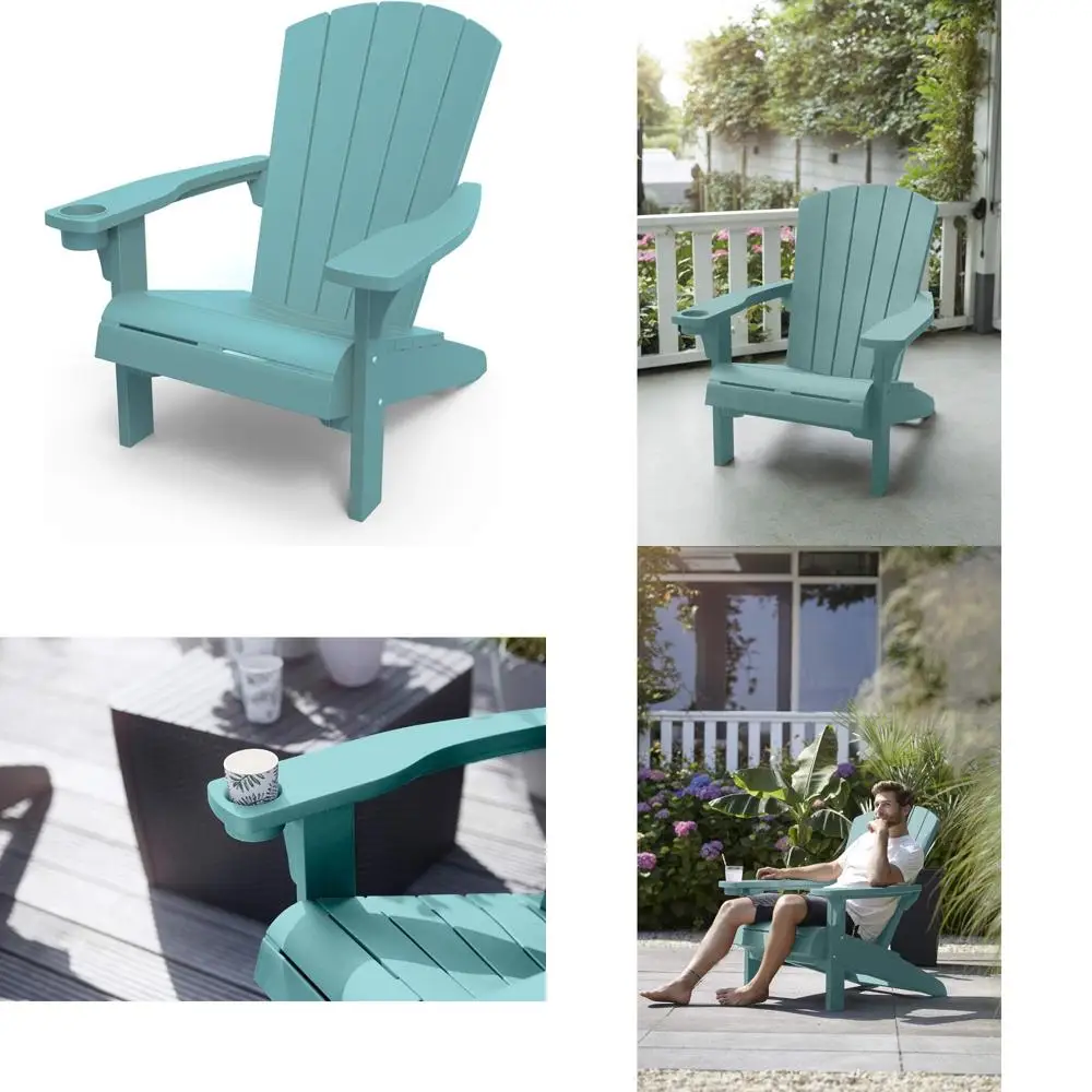 

Adirondack Resin Outdoor Patio Chairs with Cup Holders, Ideal for Beach, Pool, and Fire Pit Seating, Teal