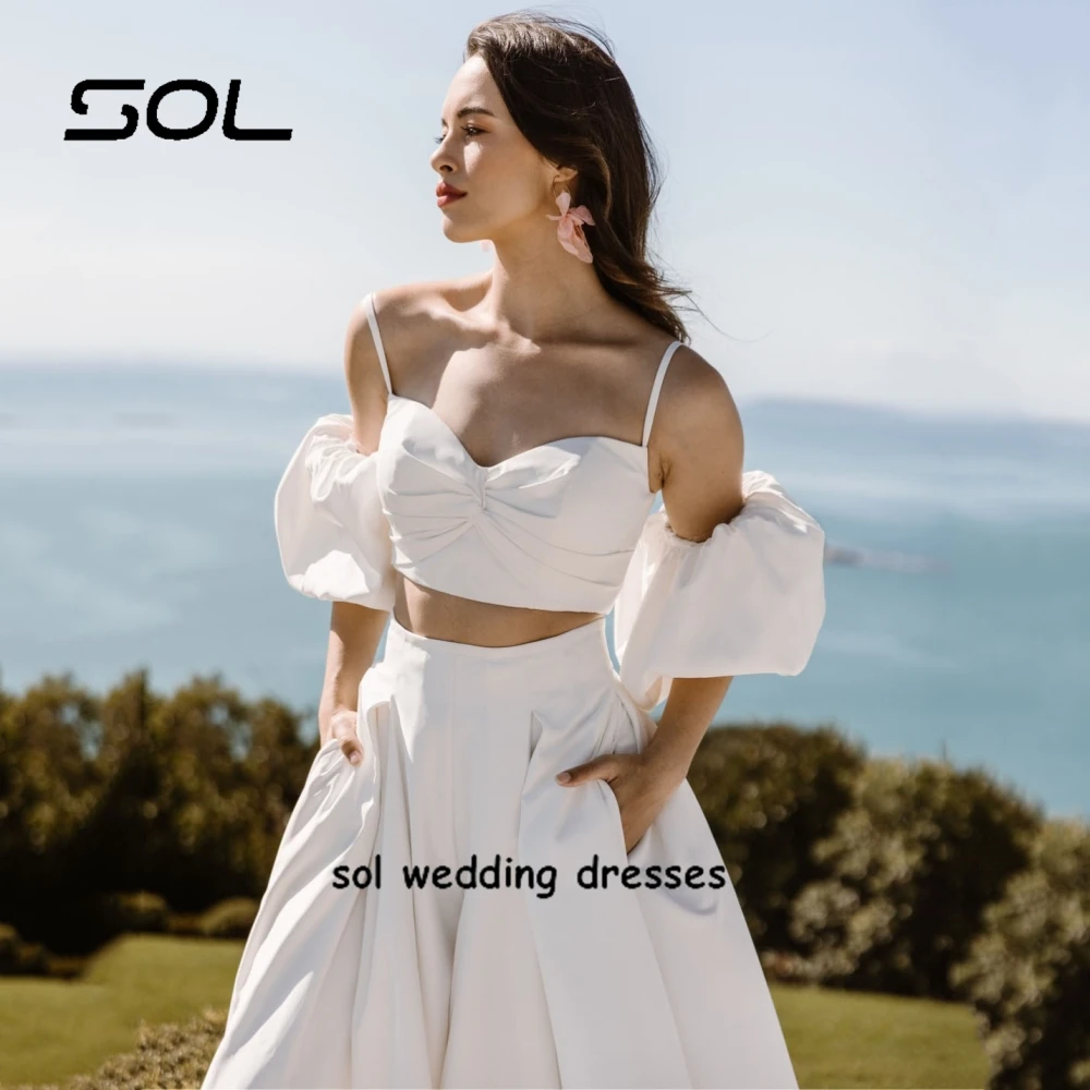 Sol Beach maniche A sbuffo staccabili Set di tre pezzi abito da sposa per donna elegante Sweetheart A Line abito da sposa Robe De Mariee