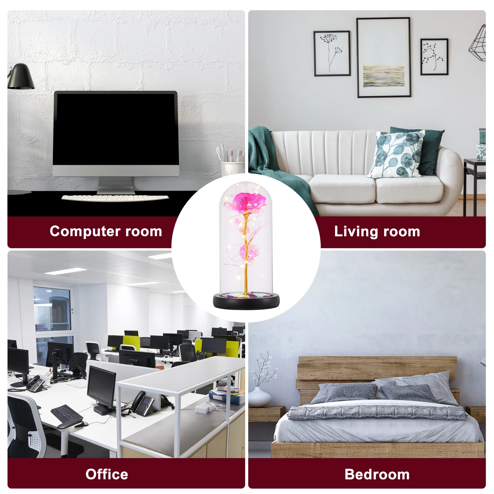 

Simulation Lamp Led Glass Dome Decorative Desktop Adornment Creative Night Romantic Valentine'S Day Gift Artificial