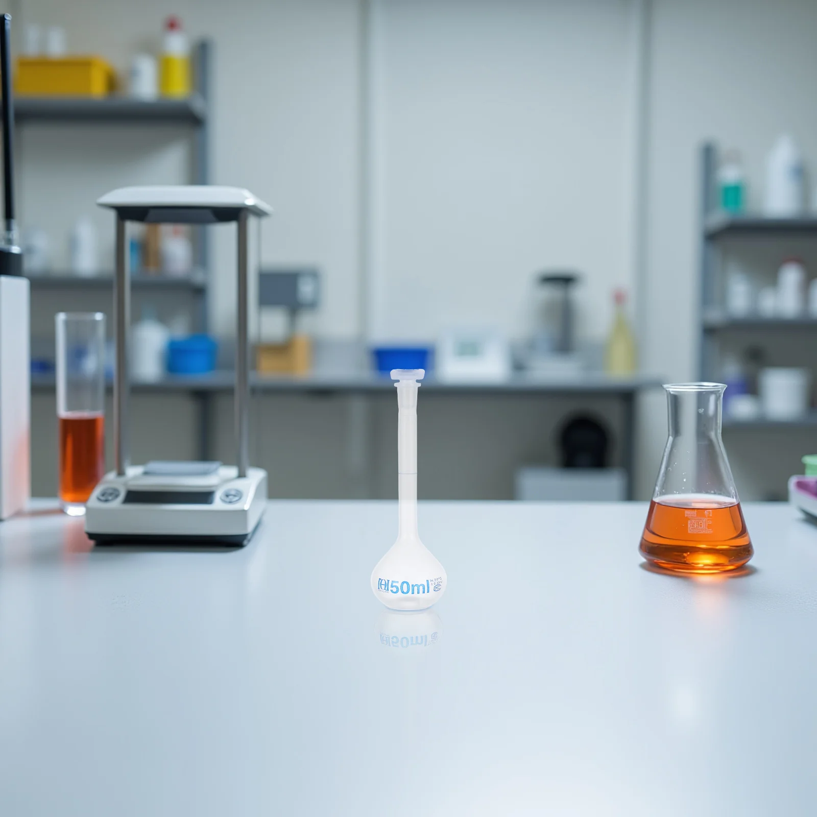 

Plastic Volumetric Flask 50ml Laboratory Test Bottle Spill Proof Cap Chemistry Biology Liquid Mixing Container