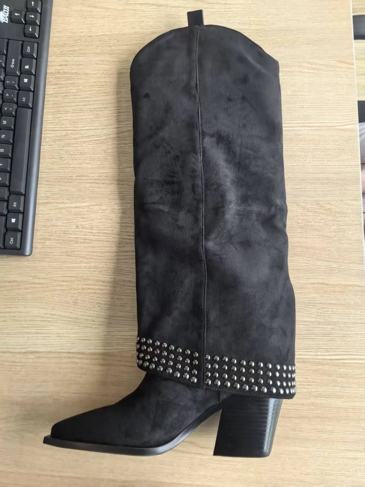 New Rivet Belt Buckle Decorative Wedge Heel Skirt Boots European American Fashion Pointed Black Thick Heel Pants Boots Size34-43
