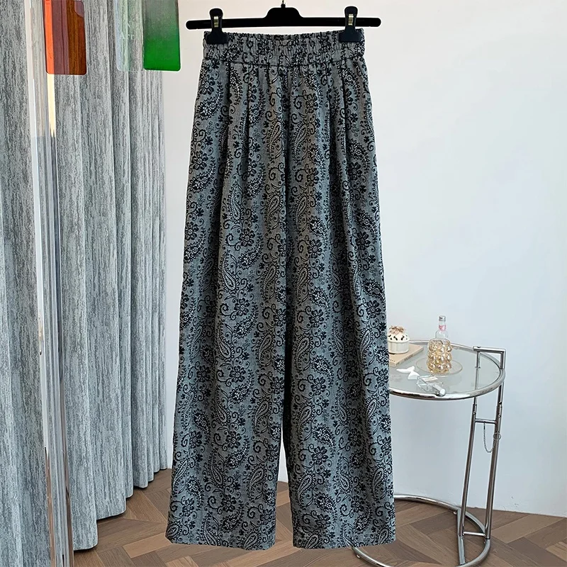 Pantaloni casual da donna con gamba larga, gamba dritta, sottile, a vita alta, con stampa retrò, nuovo design estivo