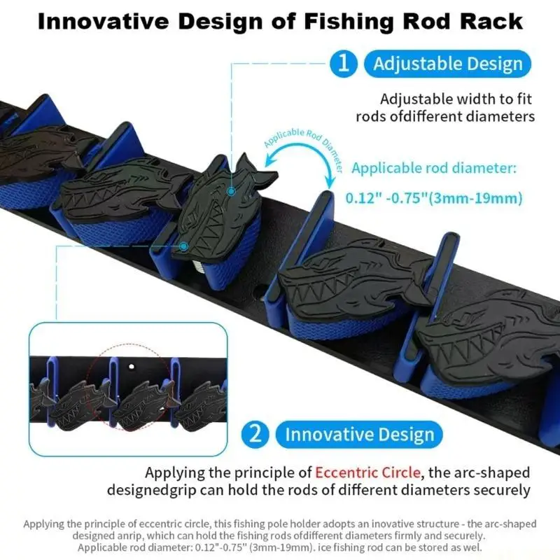 M5TC Light weight Fishing Poles Rack Wall Mounted Fishing Rod Holder Vertical Support 9 Rod Rack for Garage Storage Enduring