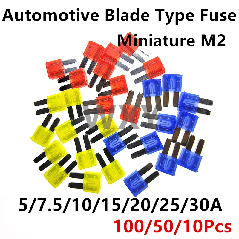 

100/50/10pcs Miniature M2 Car Fuses Automotive Blade Type Fuse 5A 7.5A 10A 15A 20A 25A 30A