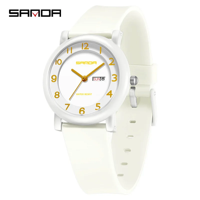 SANDA 3255 여성용 쿼츠 시계 방수 듀얼 캘린더 디스플레이 학생 시험 간단한 패션 시계 소녀 선물