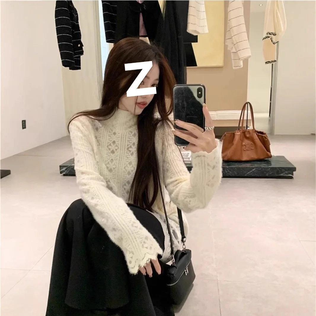 Sweet Youthful White High Collar Lace Trim Vintage Cover up Top Women Early Spring Long Sleeve Base Shirt Patchwork Blouse