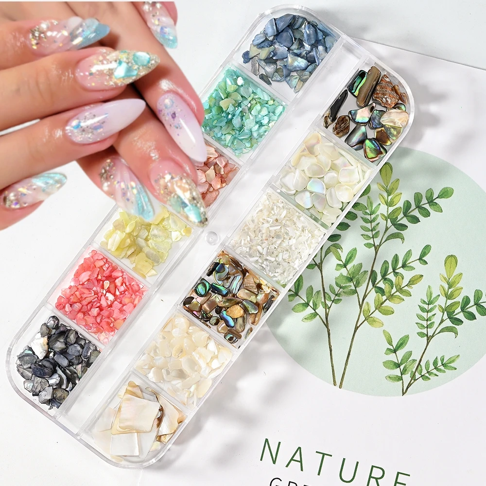 12 Colors Nails Abalone Shell Fragments Texture Natural Sea Shell 3D Charms Irregular Glitter Slices DIY Paillette Accessories #