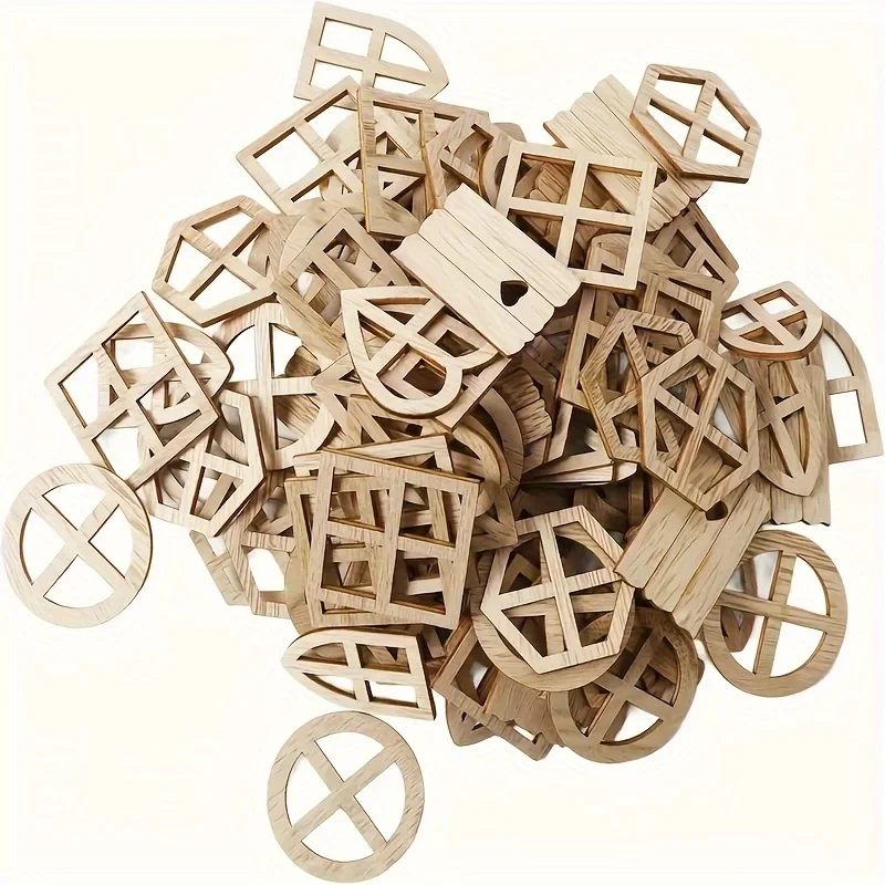 25/50pcs Wooden Fairy Windows Mini Window Decorations DIY Craft Supplies Embellishments for Fairy Garden House Scrapbooking