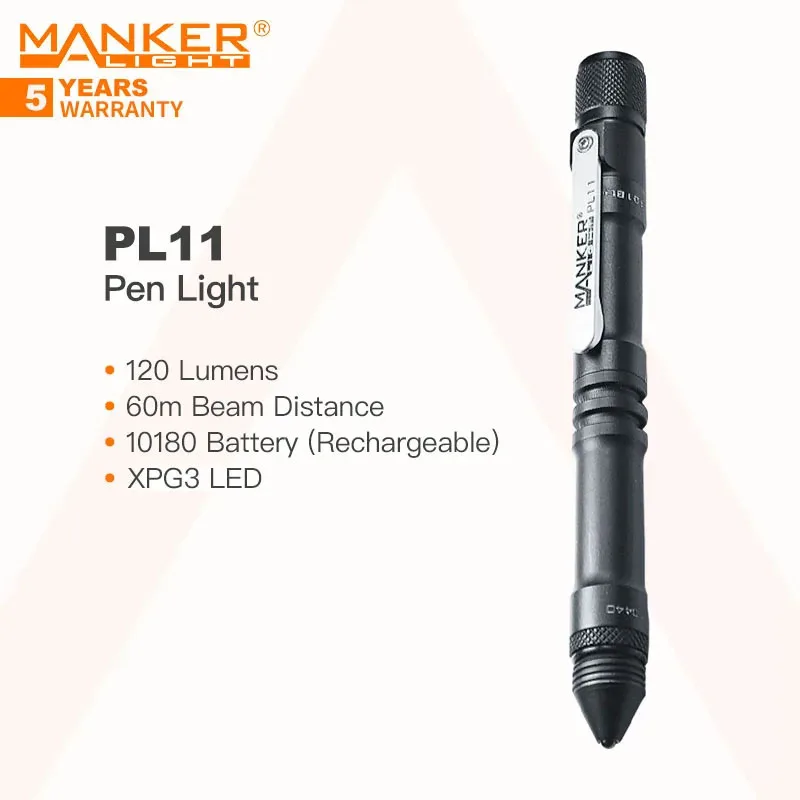 Manker PL11 Rechargeable Penlight/Flashlight, Multi-assembly Methods,120 Lumen,for Lighting/Writing/Self Defense/Emergency Tool