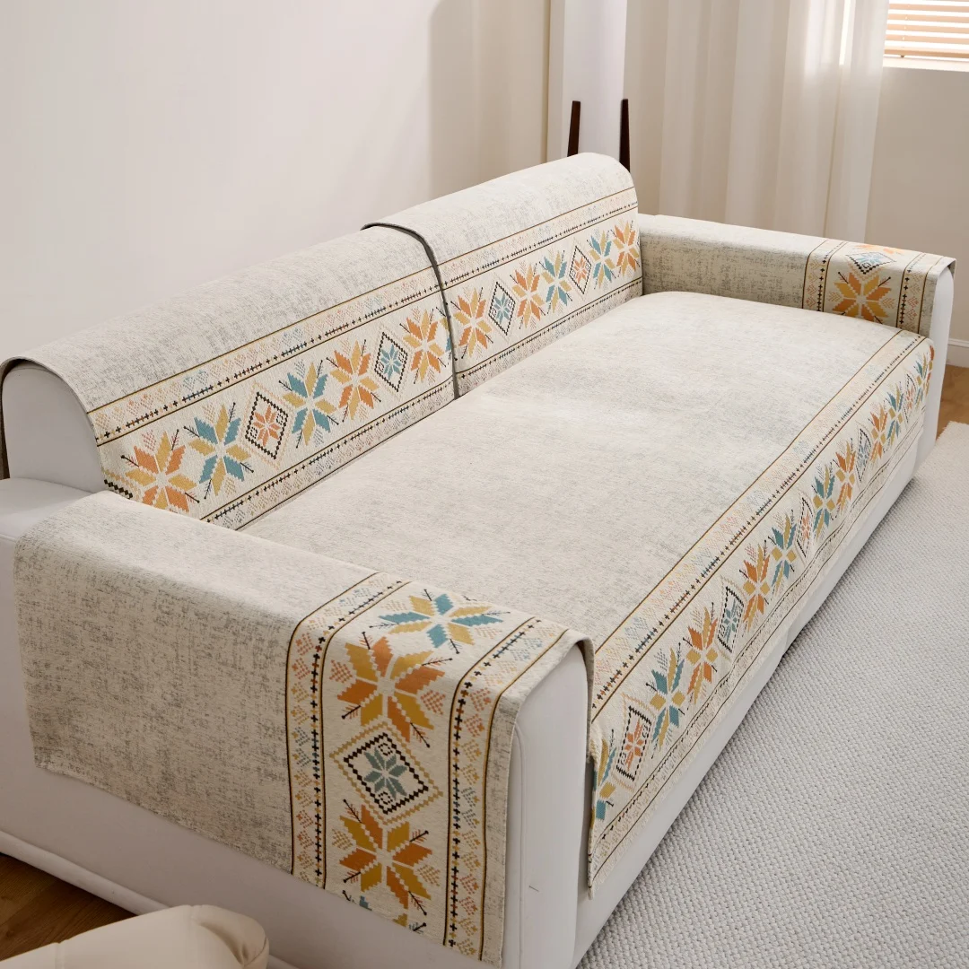 1 Stück Bohemian Jacquard Chenille Sofa Handtuch Boho Stil Sofabezug für alle Jahreszeiten Wohnzimmer Couch Möbelschutz Dekor – Detail 10