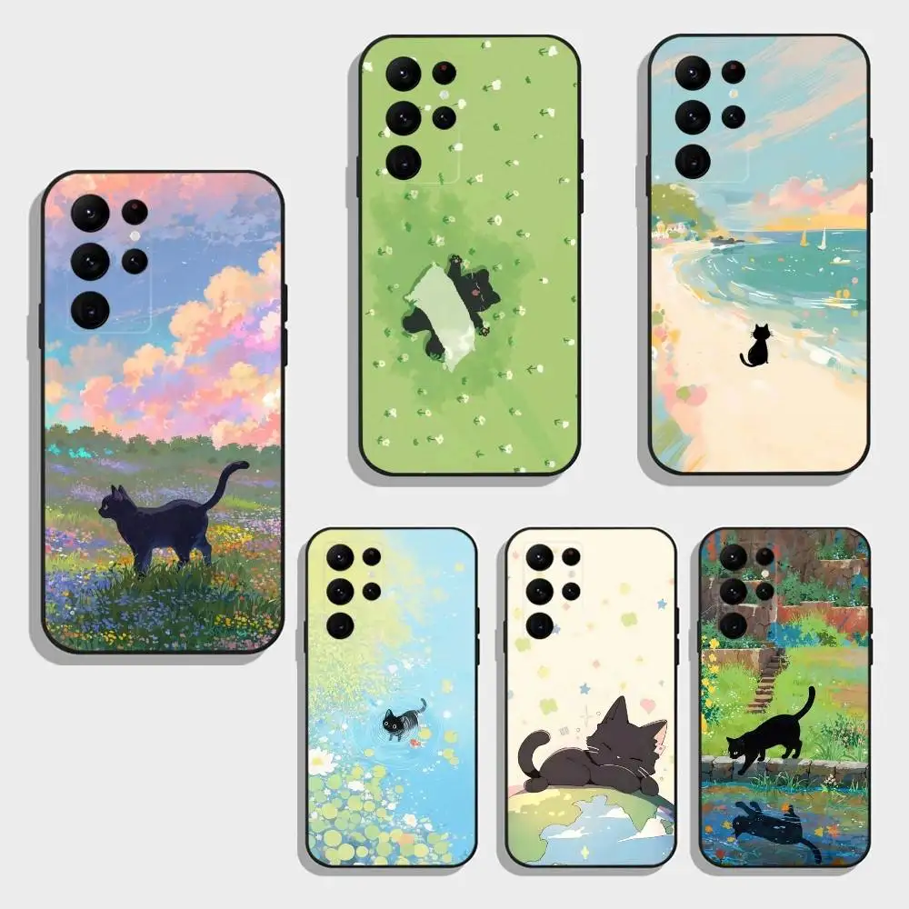 

Free Little S-Black C-Cat Phone Case For Samsung S25,S24,S21,S22,S23,S30,Ultra,S20,Plus,Fe,Note,5G Black Cover