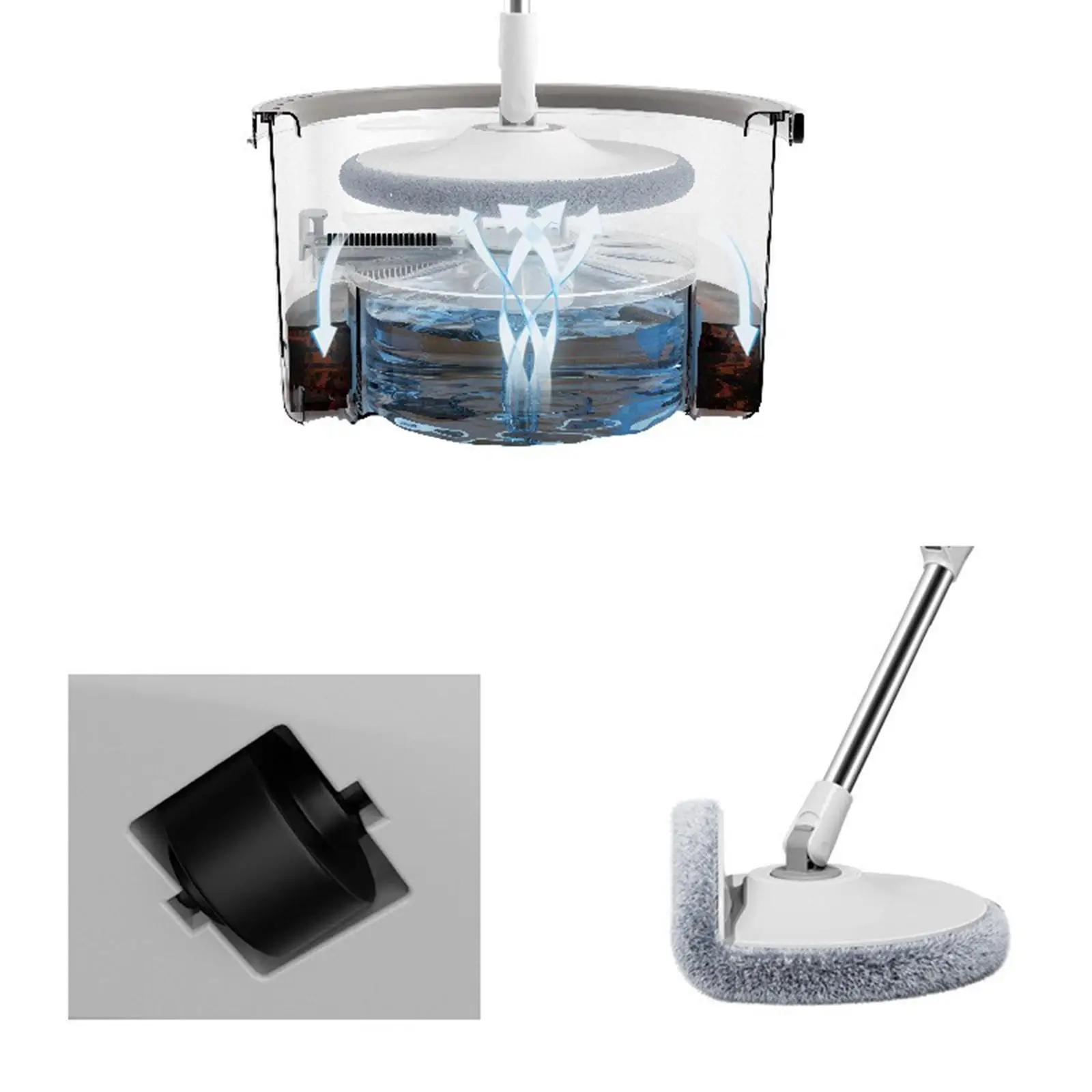 Mop and Bucket Set with Clean and Dirty Water Separation 360 Rotating Microfiber Self Wringing Floor Mop