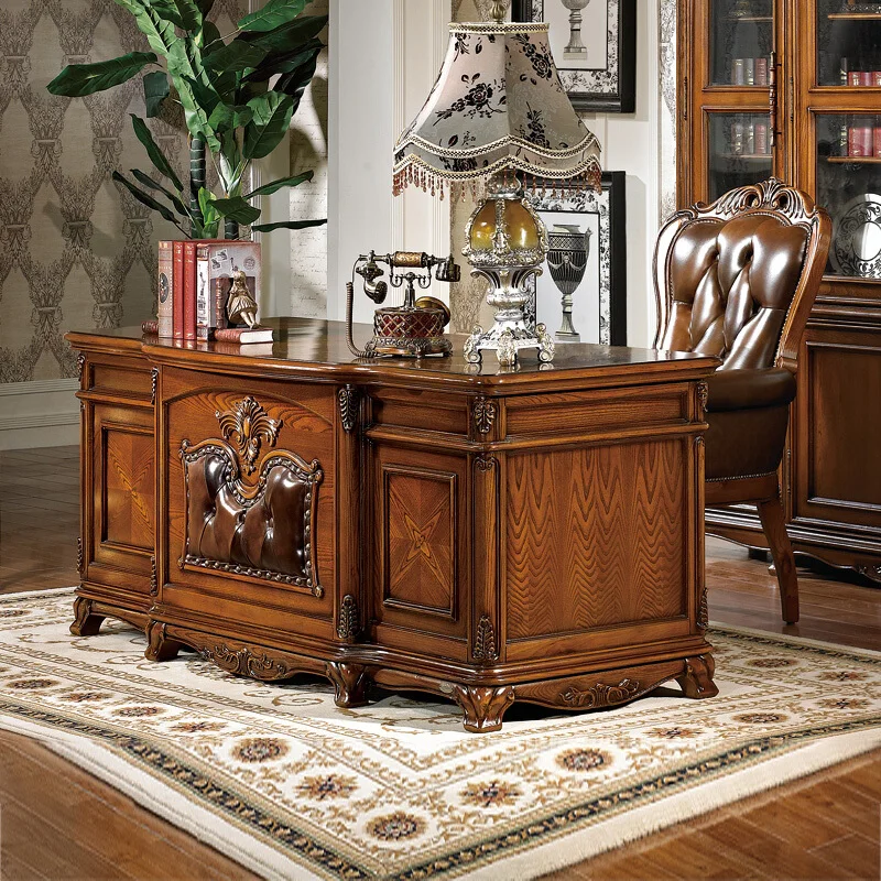 

European solid wood boss table American retro desk office desk home study writing desk custom