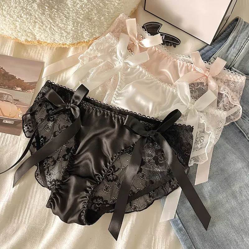 السيدات مثير شبكة سراويل منخفضة الخصر سلس الدانتيل الملابس الداخلية ملخصات النمط الياباني فتاة شابة الملابس الداخلية الوردي القوس الملابس الداخلية فيندهاف #3