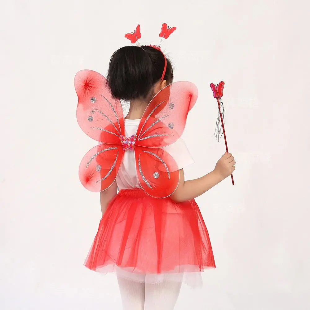 4Pcs/Set Cute Dressing Up Kids Butterfly Headband Wings Party Props Tutu Skirt Princess Costume Sets Fairy Wing Girls