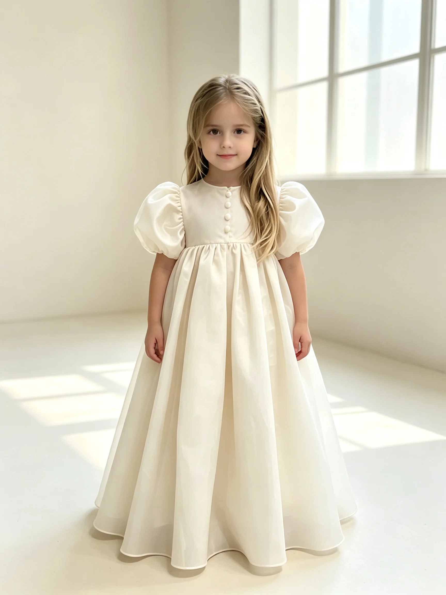 Customized Elegant Flower Girl Dress For Wedding Satin High Waist Short Sleeves Classic Child First Communion Birthday Ball Gown