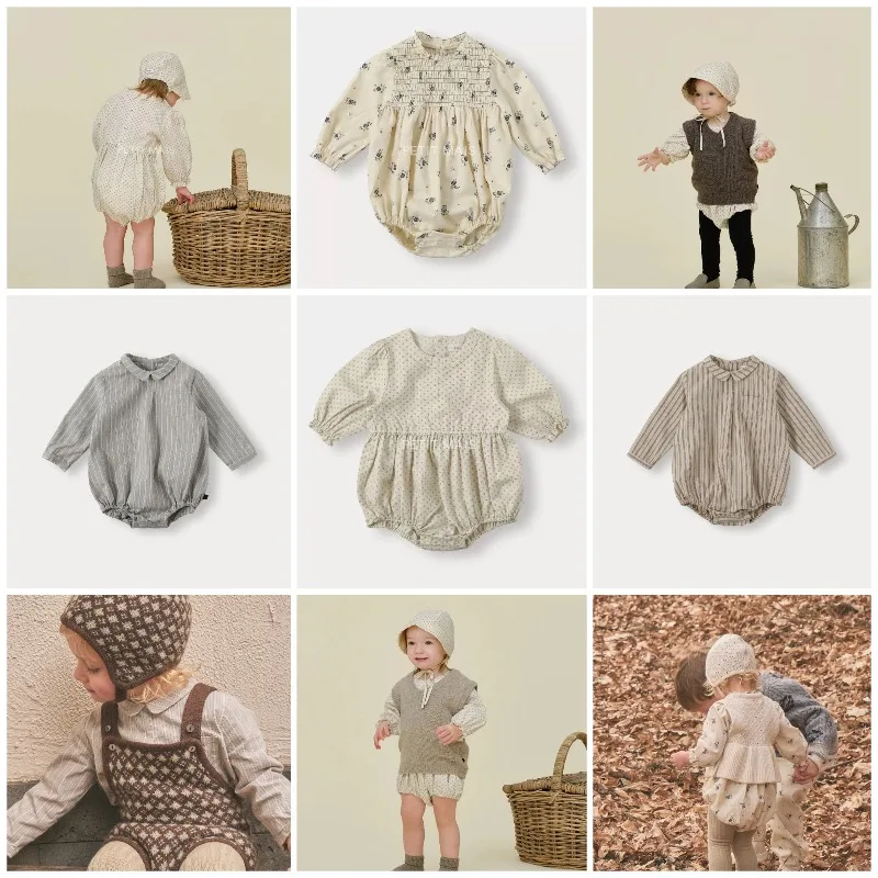 BENE AW 2026 New Baby Romper Infant Pure Cotton Corduroy Long-Sleeve Cute Onesie Snap-Crotch Bodysuit Printed Clothing