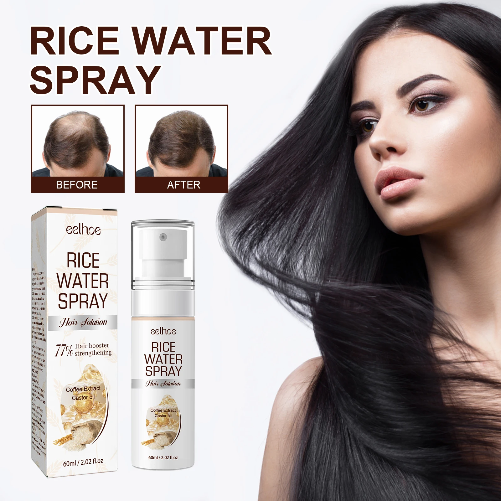 60ml Rice Water Hair Serum Care Prevent Hair Breakage Hair Growth Prevent Hair Loss Hair Care Nourish Scalp Spray,Hot products