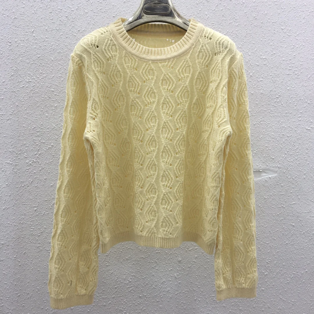 

Slimming Round Neck Knitwear Women's Versatile Trendy Sweet Autumn Winter Long Sleeve Hollow Out Jacquard Sweater Tops N952