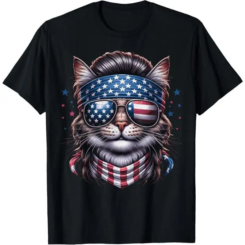 

Funny Cat T-shirt, Patriotic American Flag Cat Graphic Tee, Cool USA Lover Gift, Vintage Pet Lover Shirts for Men & Women