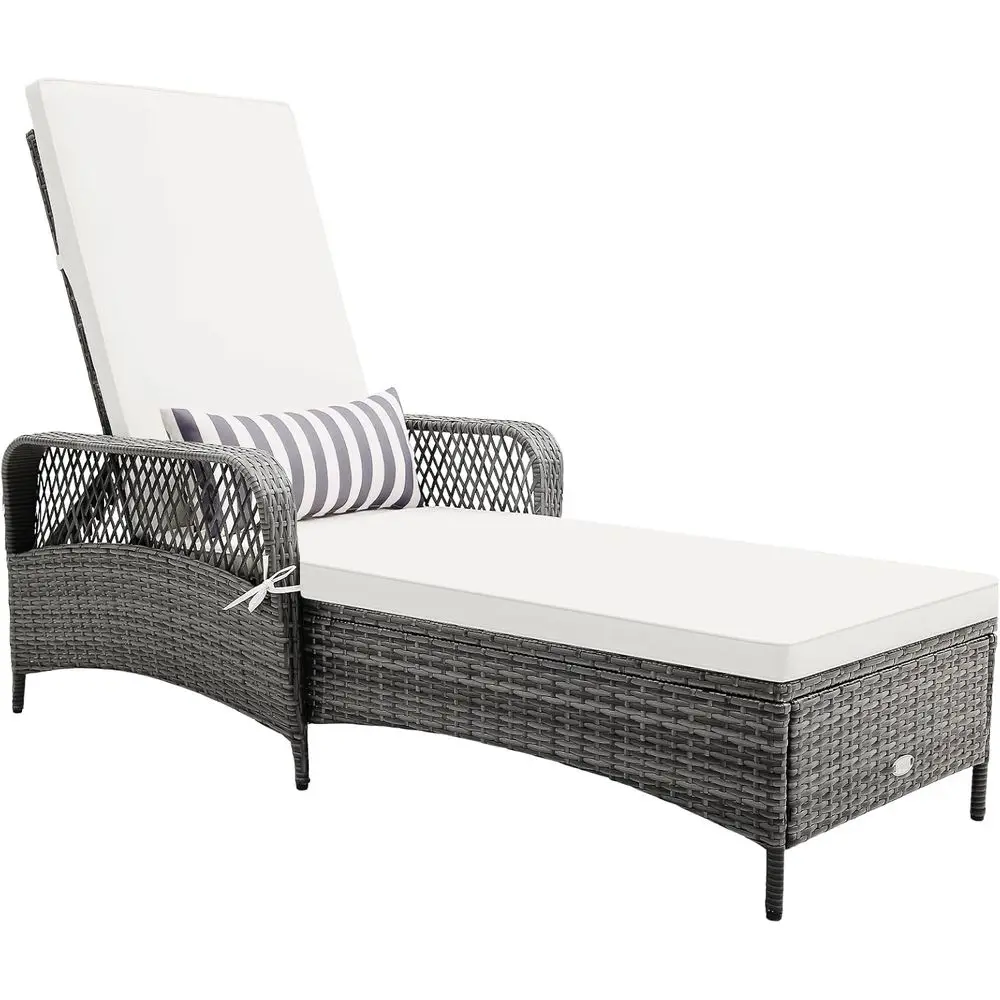 

Rattan Chaise Lounge, Outdoor PE Wicker Sun Lounger with Adjustable Backrest, Removable Cushion & Pillow, Reclining Chaise Loung