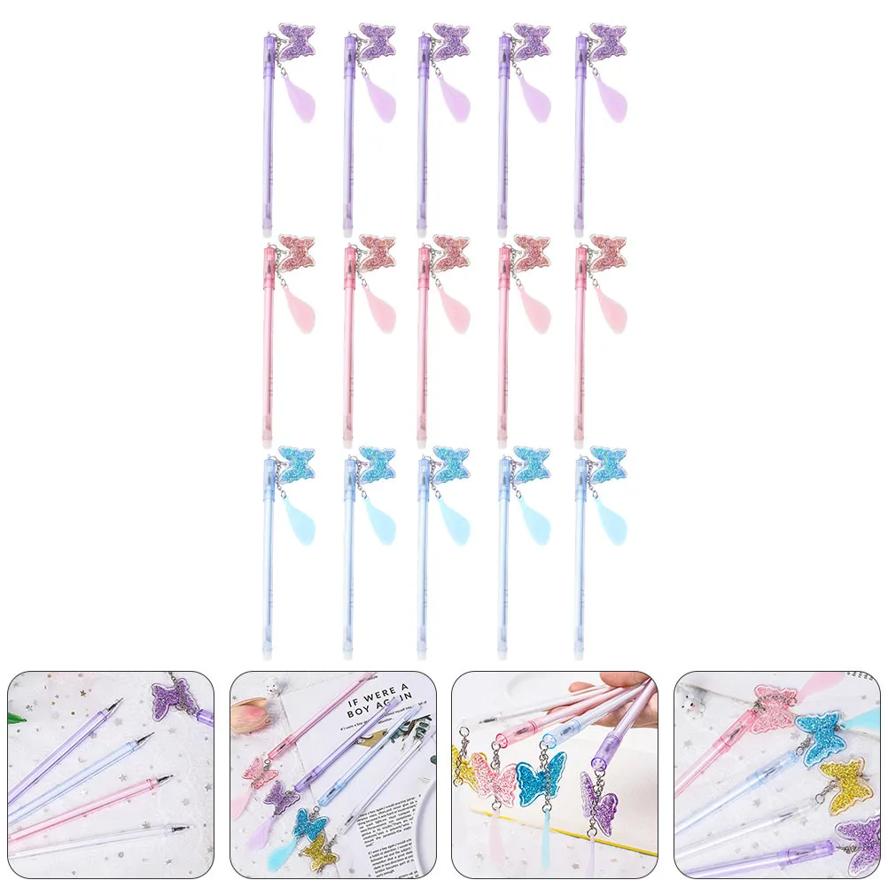 

15 шт., гелевая ручка с подвеской в виде бабочки, пластиковые чернила на водной основе, закругленная ручка, гелевые ручки для письма, рисования, журналов для офиса