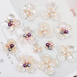 Rhinestone Brooch Buttons Embellishments Button Flat Back Pearl Flower Button For DIY Craft Jewelry Wedding Hair Accessory Decor