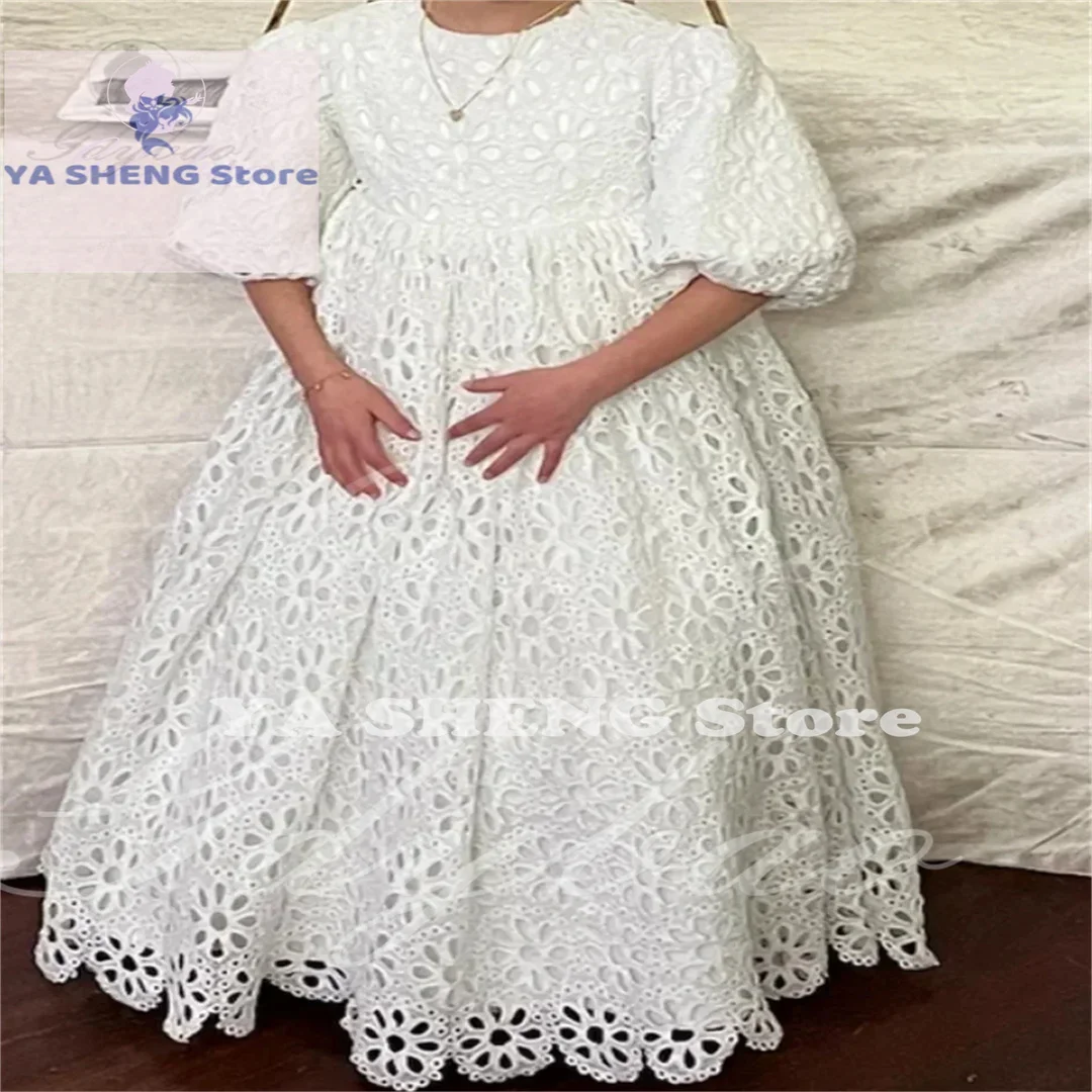 Lace Elegant Flower Girl Dress For Wedding Tulle Puffy High O-Neck Kids Birthday Party First Communion Ball Gowns New