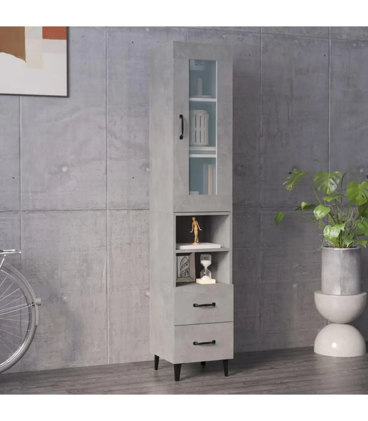 34,5x34x180 cm concrete gray plywood sideboard