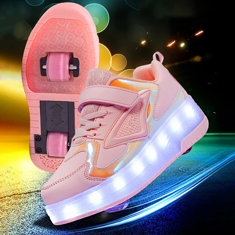 High Quality Skate Shoes for Kids Fashion LED Light Luminous Sneakers Children Two Wheels Shoe Boys Girls with USB Charging