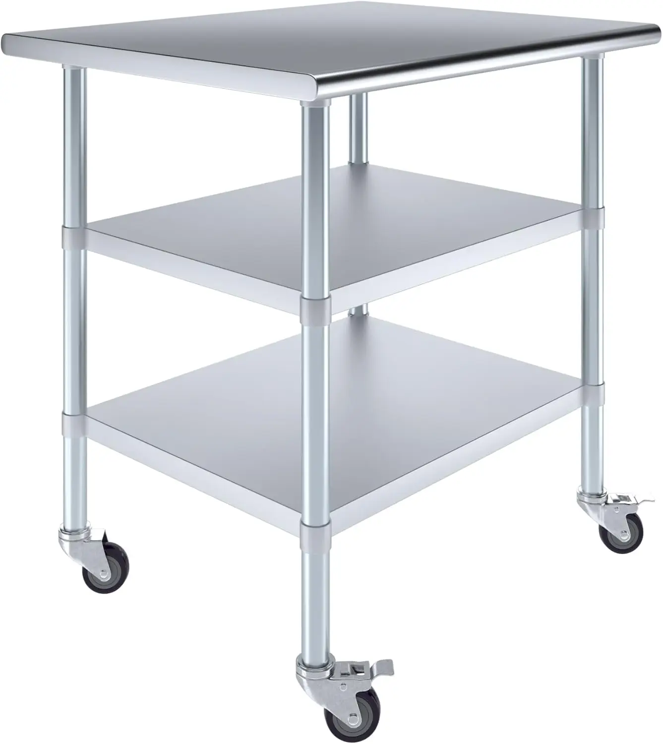 ood Stainless Steel Work Table With 2 Shelves And Casters | Metal Utility Table On Wheels (Stainless Steel Work Table With 2