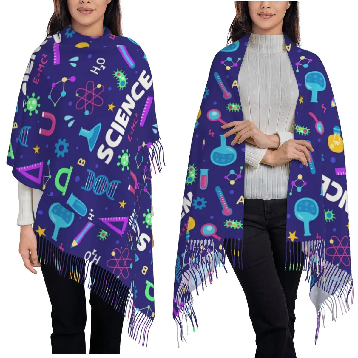 

Маззин, наука, физика, биология, химия, лабораторная технология, шарф, шарфы с кисточками для женщин, шали и накидки, длинная шаль