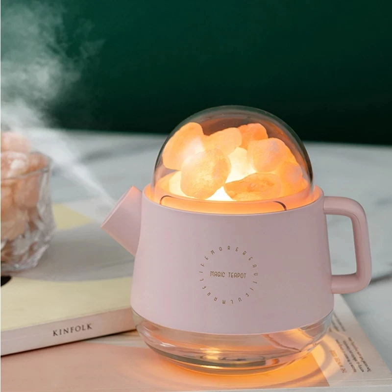 Difusor de Aroma inalámbrico con batería recargable, lámpara de sal, piedra de cristal, tetera mágica, humidificador de sal del himalaya