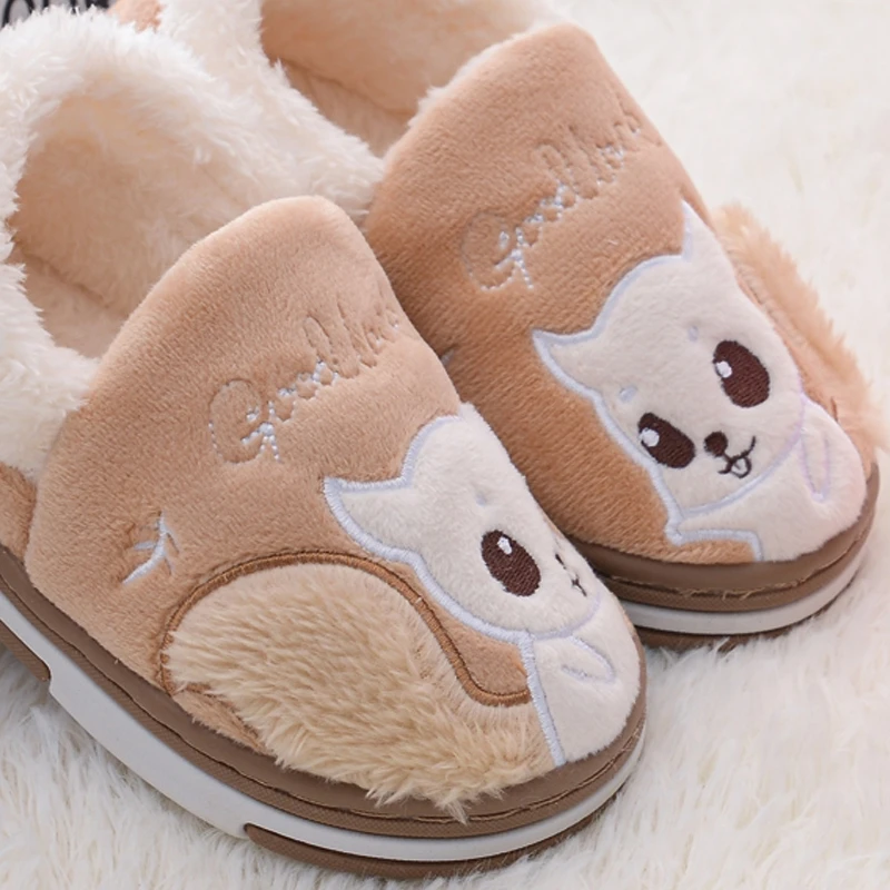 New Toddler Boy Slippers Winter Shoes Kid Casual Home Wear Baby Warm Anti-slip Loafers Cartoon Squirrels Children House Footwear