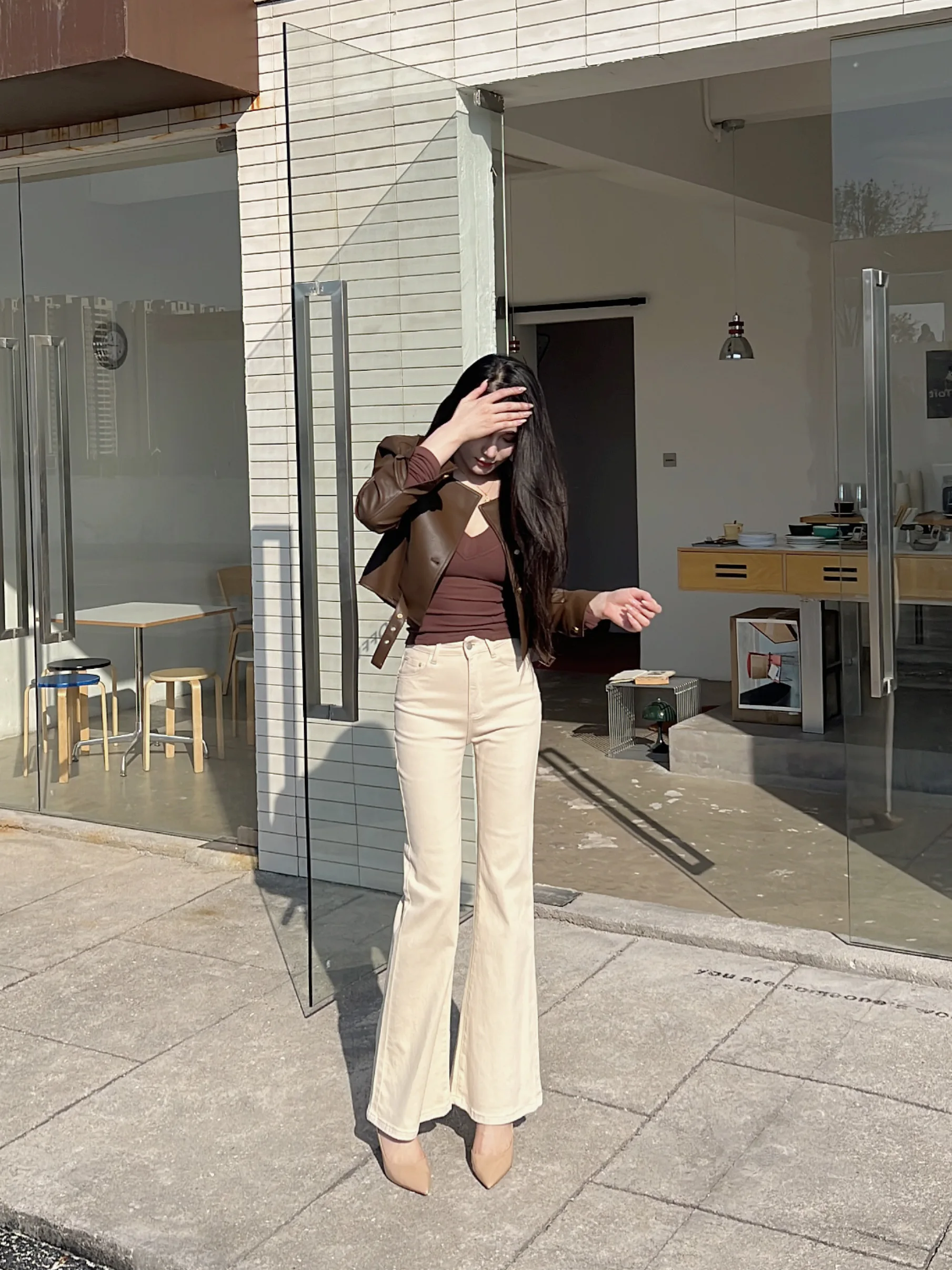 

Женские прямые джинсы осенне-зимнего сезона, цвет хаки, повседневные, с высокой талией, облегающие, на пуговицах, модные