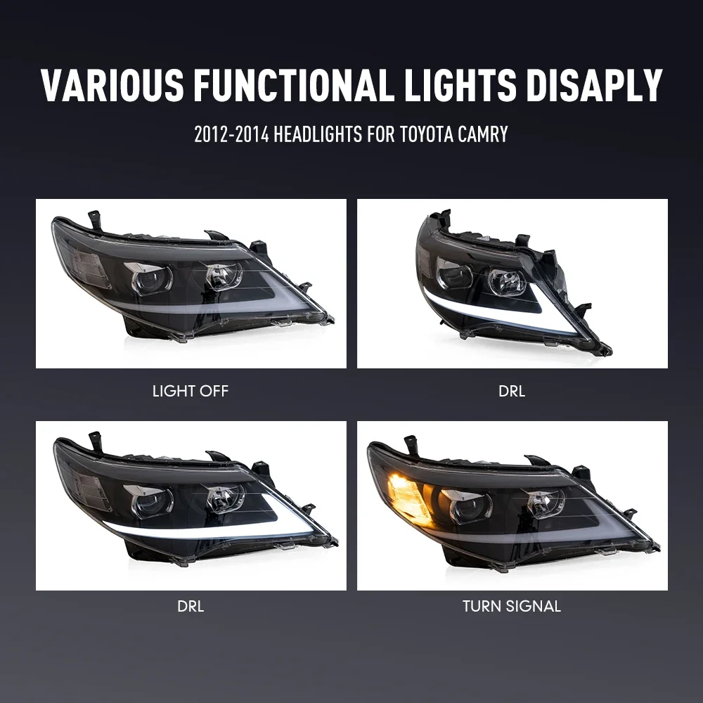 Par de conjunto de farol de carro led para toyota camry 2012-2014 lâmpada de cabeça dianteira drl sinal de giro faróis plug and play