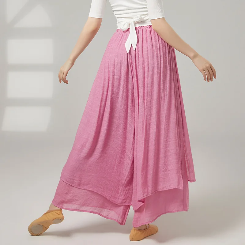Women Modern Dance Asymmetric Double Layer Pants Rayon High Waist Elastic Loose Wide Leg Classical Dance Trousers Soft Costume